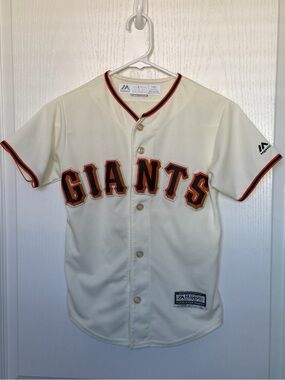 Majestic Cream Baseball Jersey Patch with Navy and Red Logo
